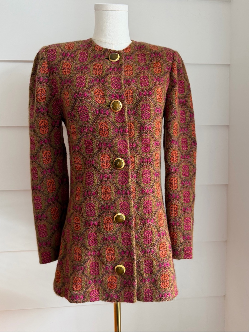 Vintage St. John Collection by Marie Gray Jacquard Knit Longline Jacket size 4